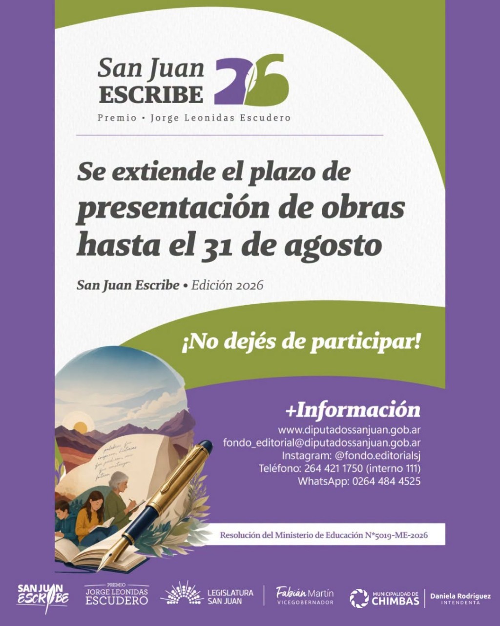 Concurso literario "San Juan Escribe 2026": la C&aacute;mara de Diputados abri&oacute; la convocatoria para autores locales