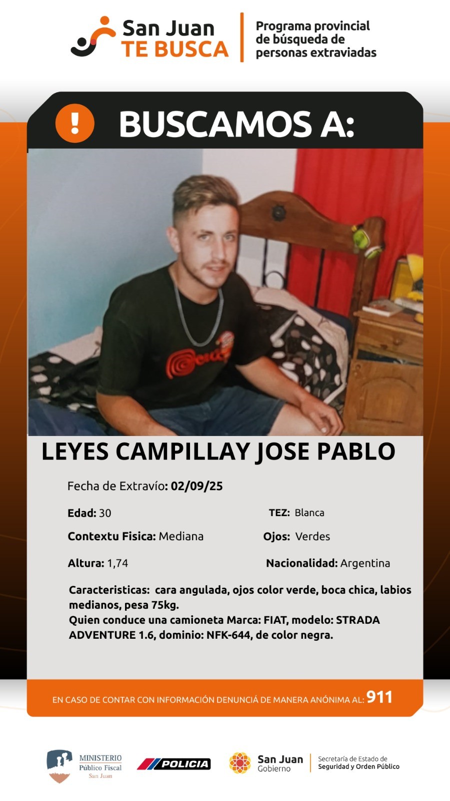 Búsqueda de persona La Policía de San Juan intensifica la búsqueda de José Pablo Leyes Campillay