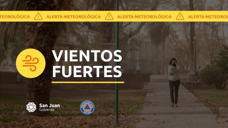 Alerta por vientos fuertes en San Juan: r&aacute;fagas de m&aacute;s de 100 km/h y riesgo extremo de incendios
